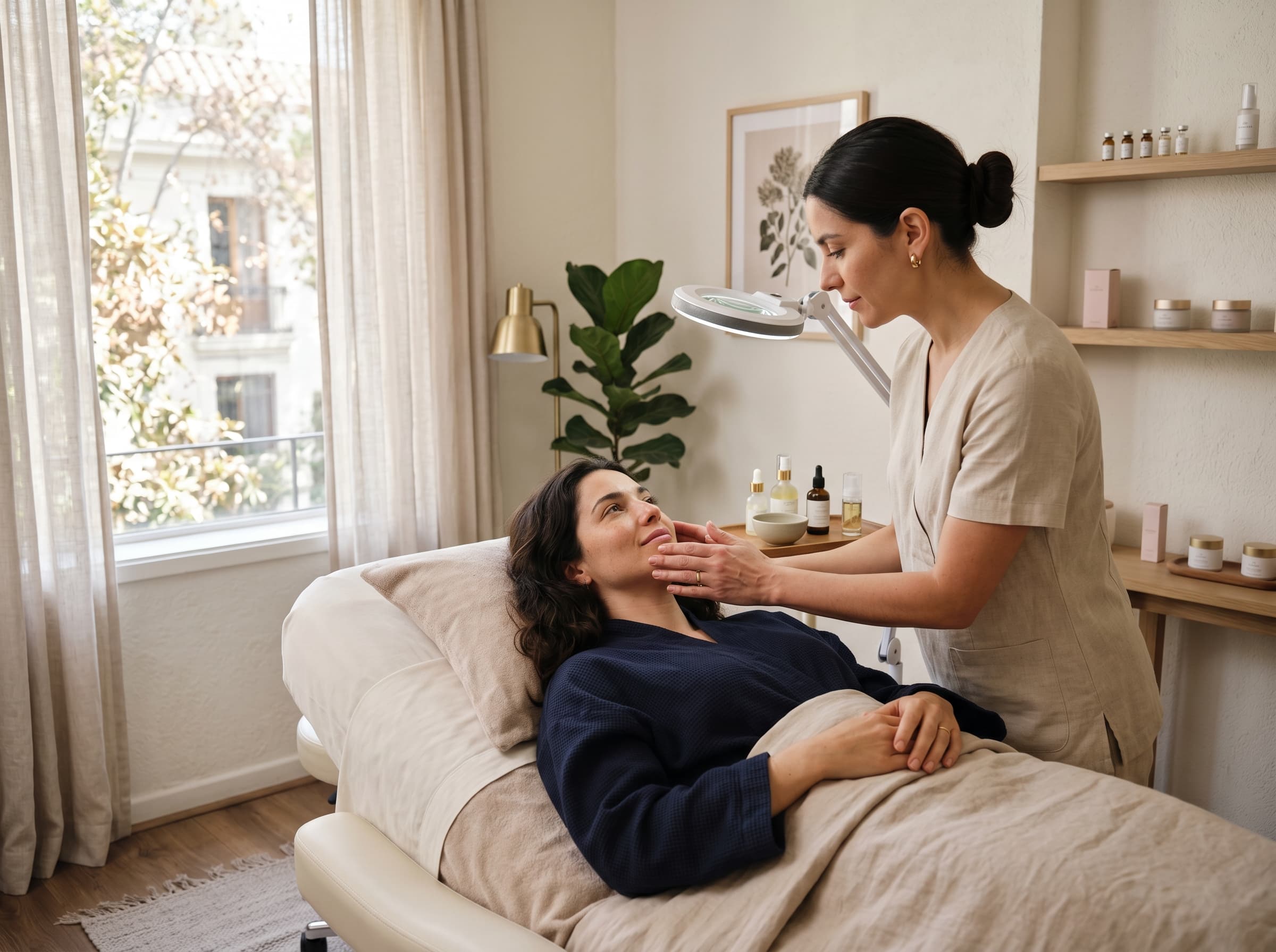 Cabina privada de evaluación facial en Aurora Estética.