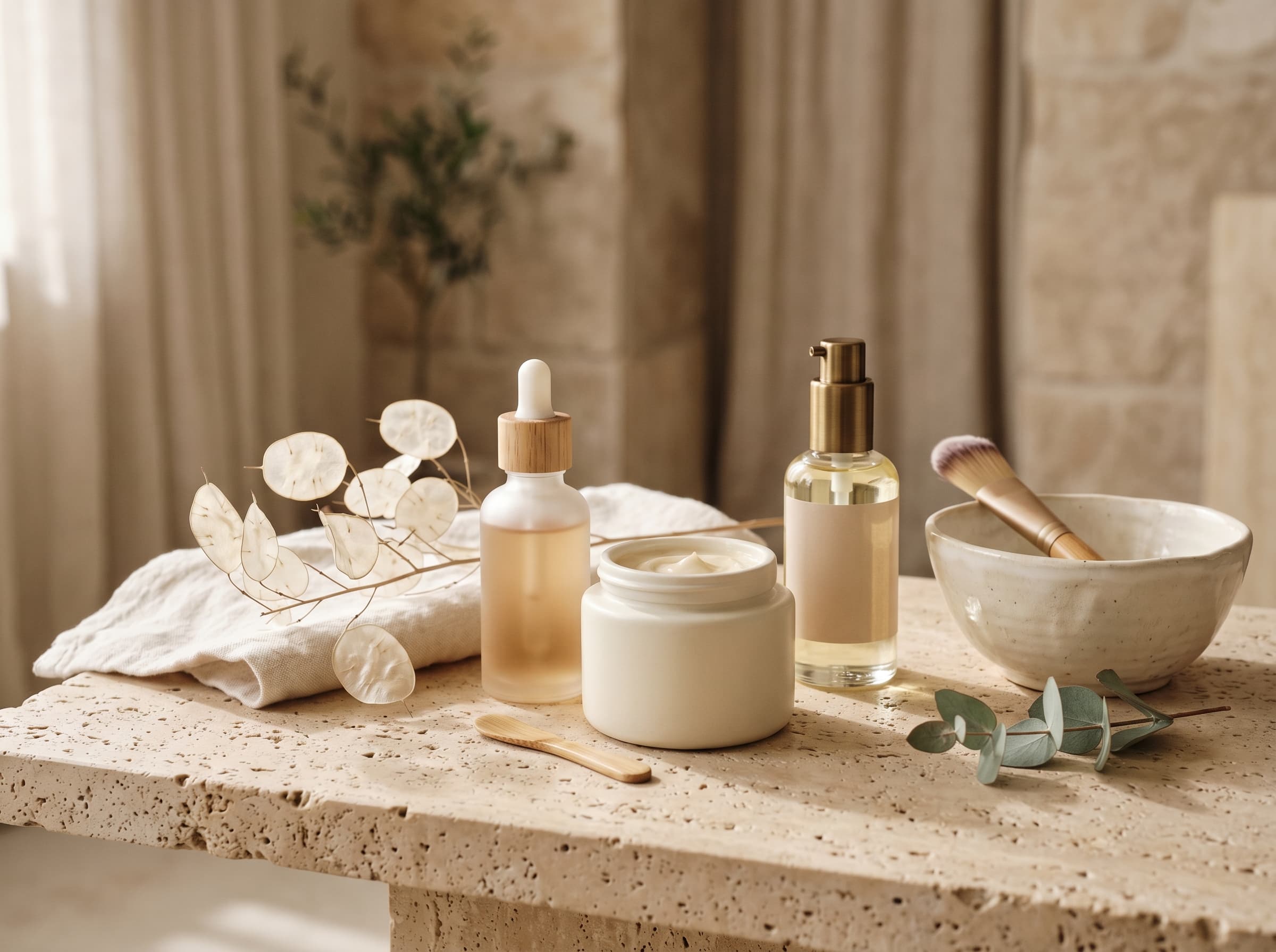 Productos y texturas del ritual de skincare de Aurora Estética.