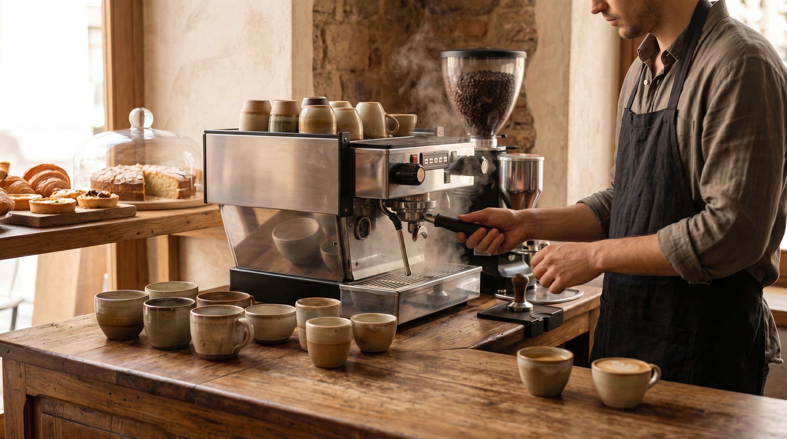 Barra con molino, vapor y cerámica cálida